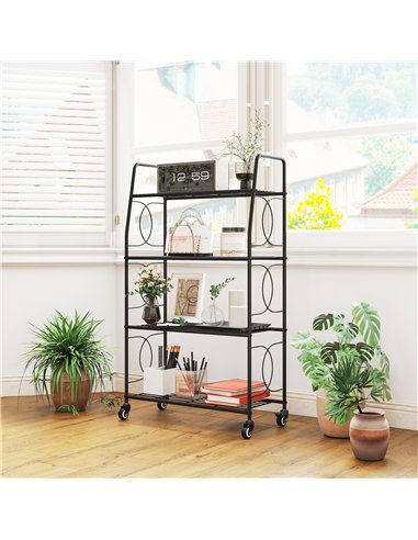 Outsunny 4-Tier Metal Plant Stand, Heavy Duty Ladder Shelf Potted Plants Display Rack with Lockable Wheels