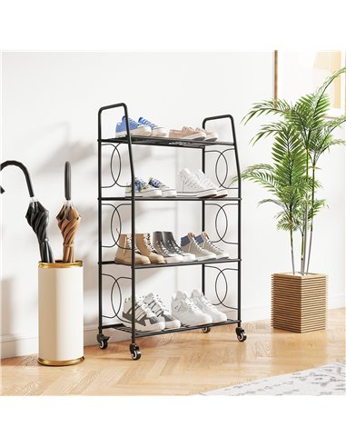 Outsunny 4-Tier Metal Plant Stand, Heavy Duty Ladder Shelf Potted Plants Display Rack with Lockable Wheels