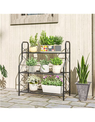 Outsunny 3-Tier Metal Plant Stand, Heavy Duty Ladder Shelf Potted Plants Display Rack, Indoor Outdoor Flower Pot Holder