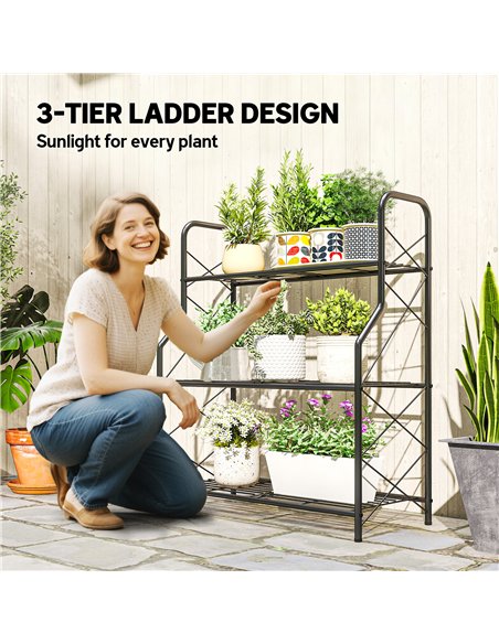 Outsunny 3-Tier Metal Plant Stand, Heavy Duty Ladder Shelf Potted Plants Display Rack, Indoor Outdoor Flower Pot Holder - pic 190141 | FastDaddyshop