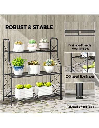 Outsunny 3-Tier Metal Plant Stand, Heavy Duty Ladder Shelf Potted Plants Display Rack, Indoor Outdoor Flower Pot Holder