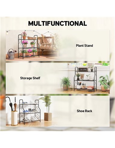 Outsunny 3-Tier Metal Plant Stand, Heavy Duty Ladder Shelf Potted Plants Display Rack, Indoor Outdoor Flower Pot Holder
