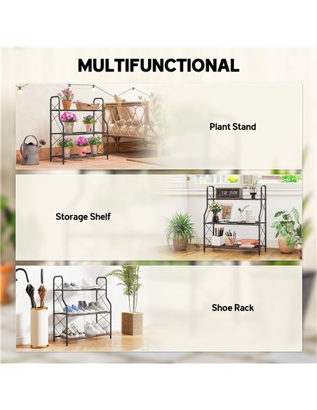 Outsunny 3-Tier Metal Plant Stand, Heavy Duty Ladder Shelf Potted Plants Display Rack, Indoor Outdoor Flower Pot Holder - pic 190143 | FastDaddyshop