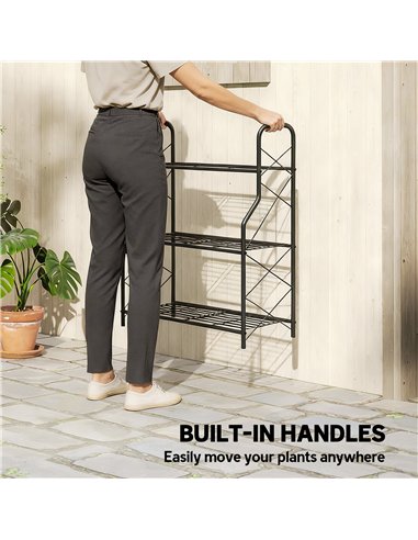Outsunny 3-Tier Metal Plant Stand, Heavy Duty Ladder Shelf Potted Plants Display Rack, Indoor Outdoor Flower Pot Holder