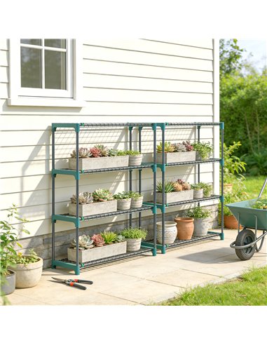 Outsunny 4-Tier Plant Stand Indoor Outdoor, Set of 2 Metal Plant Shelf with Rack Buckles for Easy Assembly, Flower Display Rack