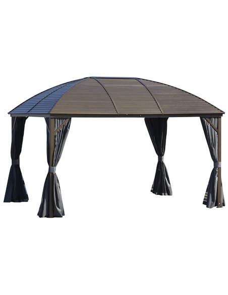 Outsunny 4x3m Aluminium Gazebo with Hardtop Metal Roof, Side Walls, Dark Grey - pic 19015 | FastDaddyshop