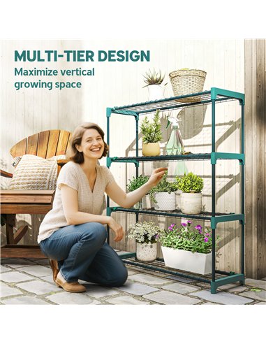 Outsunny 4-Tier Plant Stand Indoor Outdoor, Set of 2 Metal Plant Shelf with Rack Buckles for Easy Assembly, Flower Display Rack