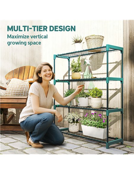 Outsunny 4-Tier Plant Stand Indoor Outdoor, Set of 2 Metal Plant Shelf with Rack Buckles for Easy Assembly, Flower Display Rack - pic 190150 | FastDaddyshop
