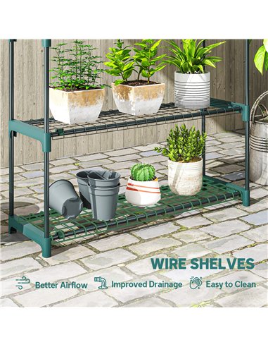 Outsunny 4-Tier Plant Stand Indoor Outdoor, Set of 2 Metal Plant Shelf with Rack Buckles for Easy Assembly, Flower Display Rack
