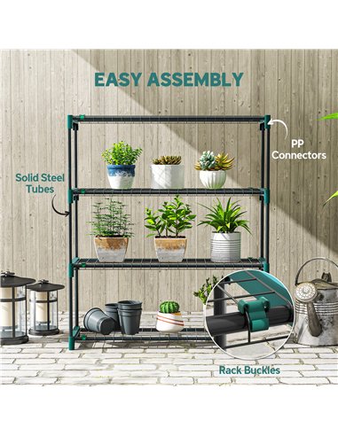 Outsunny 4-Tier Plant Stand Indoor Outdoor, Set of 2 Metal Plant Shelf with Rack Buckles for Easy Assembly, Flower Display Rack