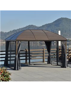 Outsunny 4x3m Aluminium Gazebo with Hardtop Metal Roof, Side Walls, Dark Grey 2