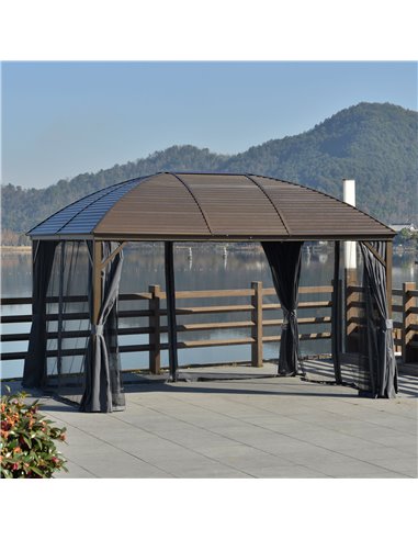 Outsunny 4x3m Aluminium Gazebo with Hardtop Metal Roof, Side Walls, Dark Grey