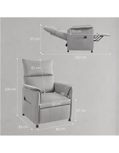 HOMCOM Power Recliner Chair, Reclining Chair with Remote, Pocket Springs, Silent Motor and Side Pockets, Grey
