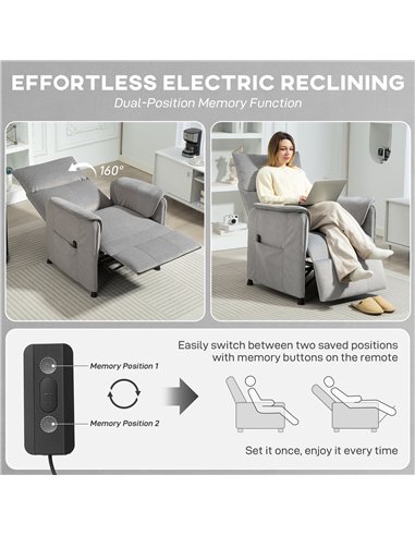 HOMCOM Power Recliner Chair, Reclining Chair with Remote, Pocket Springs, Silent Motor and Side Pockets, Grey