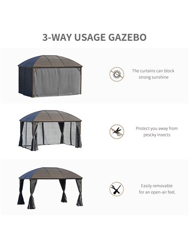 Outsunny 4x3m Aluminium Gazebo with Hardtop Metal Roof, Side Walls, Dark Grey