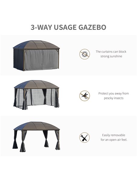 Outsunny 4x3m Aluminium Gazebo with Hardtop Metal Roof, Side Walls, Dark Grey - pic 19018 | FastDaddyshop