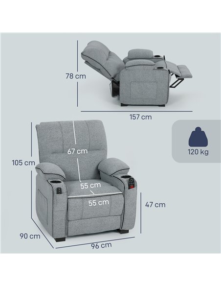 HOMCOM Electric Massage Recliner Armchair with Vibration, Heat, Whisper-Quiet Motor, Memory Function, Velvet Power Reclining Cha - pic 190185 | FastDaddyshop