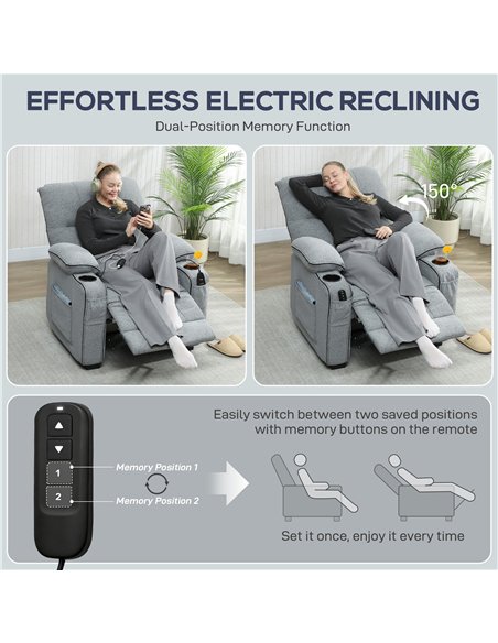 HOMCOM Electric Massage Recliner Armchair with Vibration, Heat, Whisper-Quiet Motor, Memory Function, Velvet Power Reclining Cha - pic 190187 | FastDaddyshop