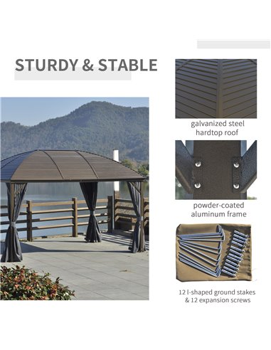Outsunny 4x3m Aluminium Gazebo with Hardtop Metal Roof, Side Walls, Dark Grey