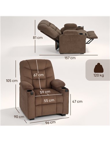 HOMCOM Electric Massage Recliner Armchair with Vibration, Heat, Whisper-Quiet Motor, Memory Function, Fleece Power Reclining Cha