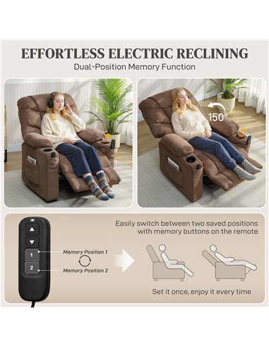 HOMCOM Electric Massage Recliner Armchair with Vibration, Heat, Whisper-Quiet Motor, Memory Function, Fleece Power Reclining Cha