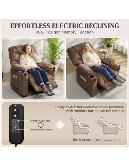 HOMCOM Electric Massage Recliner Armchair with Vibration, Heat, Whisper-Quiet Motor, Memory Function, Fleece Power Reclining Cha - pic 190195 | FastDaddyshop