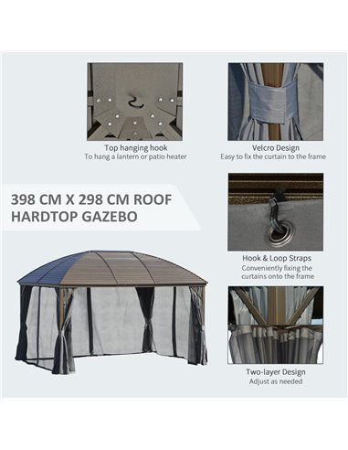 Outsunny 4x3m Aluminium Gazebo with Hardtop Metal Roof, Side Walls, Dark Grey