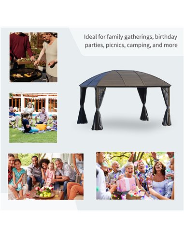 Outsunny 4x3m Aluminium Gazebo with Hardtop Metal Roof, Side Walls, Dark Grey
