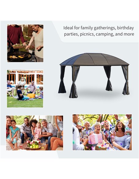 Outsunny 4x3m Aluminium Gazebo with Hardtop Metal Roof, Side Walls, Dark Grey - pic 19021 | FastDaddyshop