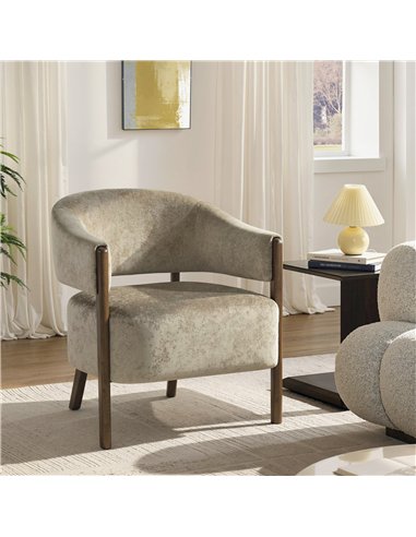 HOMCOM Accent Chair, Upholstered Tub Chair with Solid Wood Frame and Legs, Light Brown