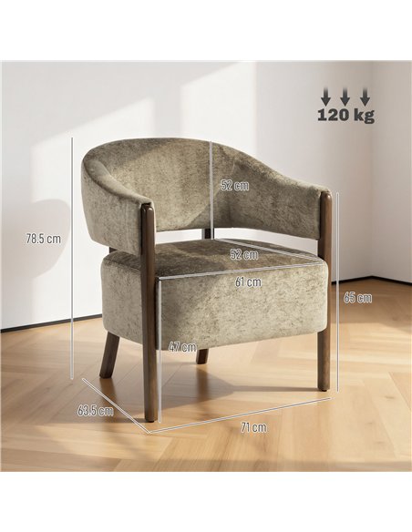 HOMCOM Accent Chair, Upholstered Tub Chair with Solid Wood Frame and Legs, Light Brown - pic 190212 | FastDaddyshop