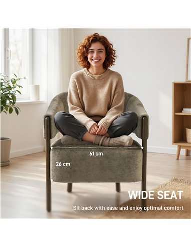 HOMCOM Accent Chair, Upholstered Tub Chair with Solid Wood Frame and Legs, Light Brown