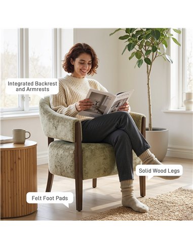 HOMCOM Accent Chair, Upholstered Tub Chair with Solid Wood Frame and Legs, Light Brown