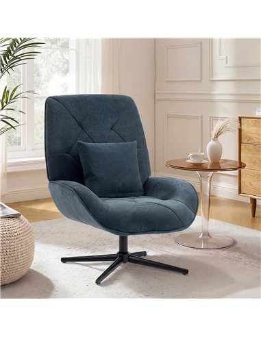 HOMCOM Accent Chair, Chenille Upholstered Swivel Armchair with Lumbar Pillow, High Back, Deep Seat and Metal Legs, Dark Green