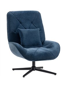 HOMCOM Accent Chair, Chenille Upholstered Swivel Armchair with Lumbar Pillow, High Back, Deep Seat and Metal Legs, Dark Blue