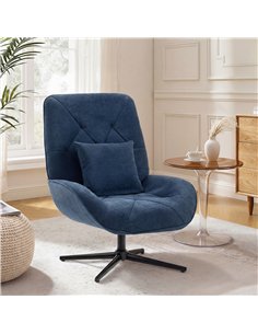 HOMCOM Accent Chair, Chenille Upholstered Swivel Armchair with Lumbar Pillow, High Back, Deep Seat and Metal Legs, Dark Blue 2