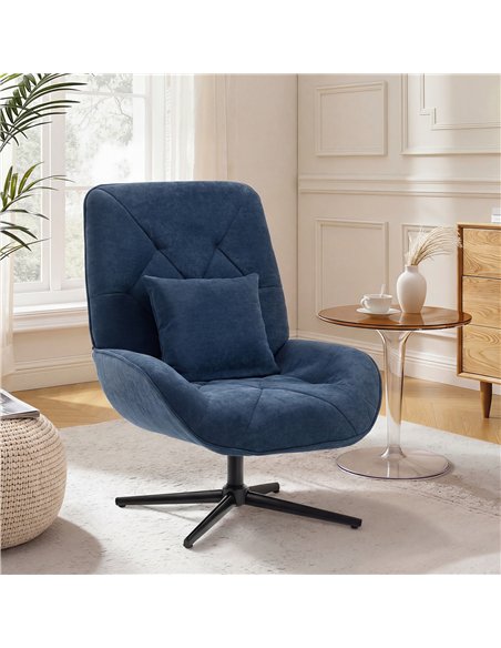 HOMCOM Accent Chair, Chenille Upholstered Swivel Armchair with Lumbar Pillow, High Back, Deep Seat and Metal Legs, Dark Blue - pic 190229 | FastDaddyshop