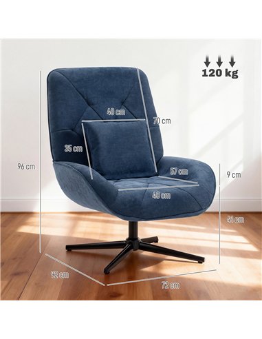HOMCOM Accent Chair, Chenille Upholstered Swivel Armchair with Lumbar Pillow, High Back, Deep Seat and Metal Legs, Dark Blue