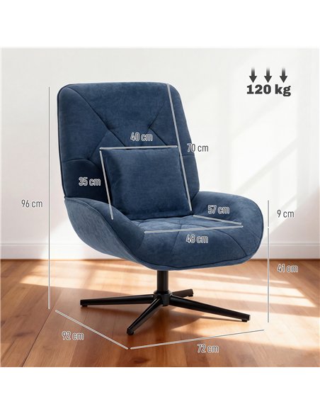 HOMCOM Accent Chair, Chenille Upholstered Swivel Armchair with Lumbar Pillow, High Back, Deep Seat and Metal Legs, Dark Blue - pic 190230 | FastDaddyshop
