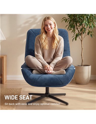 HOMCOM Accent Chair, Chenille Upholstered Swivel Armchair with Lumbar Pillow, High Back, Deep Seat and Metal Legs, Dark Blue