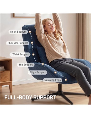HOMCOM Accent Chair, Chenille Upholstered Swivel Armchair with Lumbar Pillow, High Back, Deep Seat and Metal Legs, Dark Blue