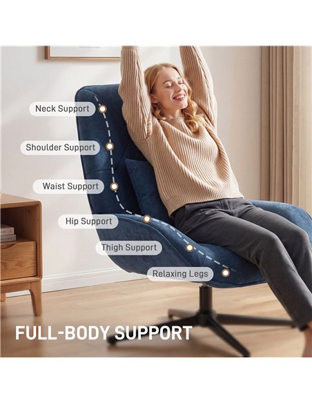 HOMCOM Accent Chair, Chenille Upholstered Swivel Armchair with Lumbar Pillow, High Back, Deep Seat and Metal Legs, Dark Blue - pic 190235 | FastDaddyshop