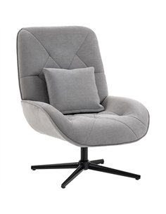 HOMCOM Accent Chair, Chenille Upholstered Swivel Armchair with Lumbar Pillow, High Back, Deep Seat and Metal Legs, Light Grey