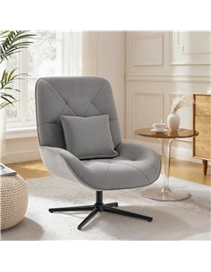 HOMCOM Accent Chair, Chenille Upholstered Swivel Armchair with Lumbar Pillow, High Back, Deep Seat and Metal Legs, Light Grey 2