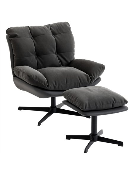 HOMCOM Accent Chair with Footstool, Swivel Lounge Chair with Chenille Upholstery, Metal Base, Dark Grey - pic 190246 | FastDaddyshop