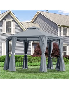 Outsunny Hexagon Gazebo with 2 Tier Roof & Side Panel, Grey 2