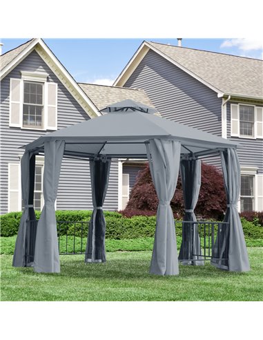 Outsunny Hexagon Gazebo with 2 Tier Roof & Side Panel, Grey