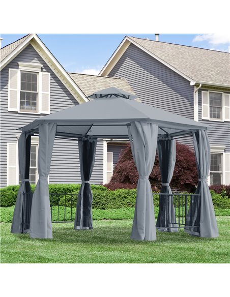 Outsunny Hexagon Gazebo with 2 Tier Roof & Side Panel, Grey - pic 19025 | FastDaddyshop