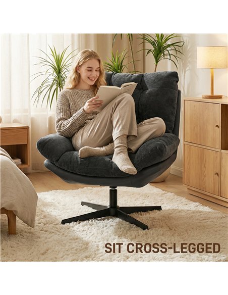 HOMCOM Accent Chair with Footstool, Swivel Lounge Chair with Chenille Upholstery, Metal Base, Dark Grey - pic 190250 | FastDaddyshop