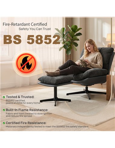 HOMCOM Accent Chair with Footstool, Swivel Lounge Chair with Chenille Upholstery, Metal Base, Dark Grey